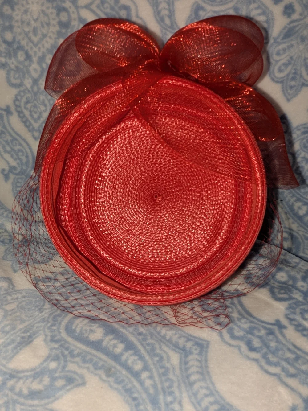 Red Women's Fascinator Hat with Veil